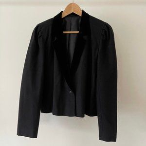 VINTAGE CROPPED WOOL TUXEDO JACKET VELVET COLLAR